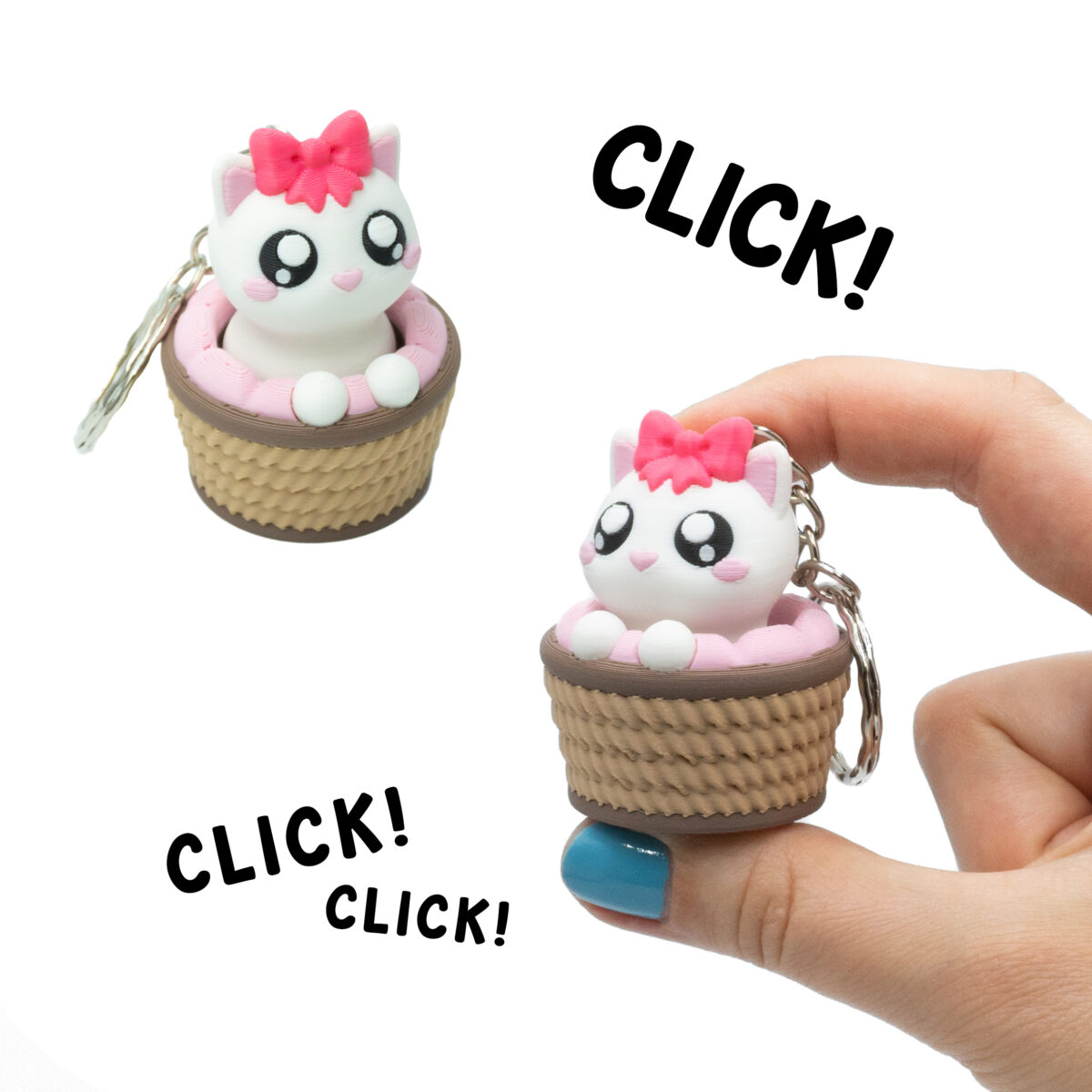 Clicker Biały Kotek Brelok
